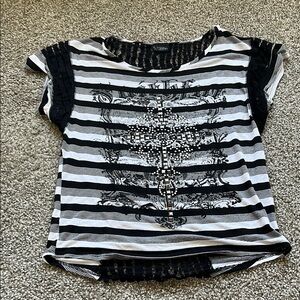 Day trip Striped Black and White Graphic Tee